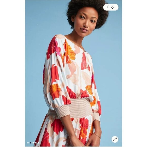 Anthropologie Maeve Gemma Floral Midi Dress M Greek goddess Waisted Silhouette - Picture 5 of 11